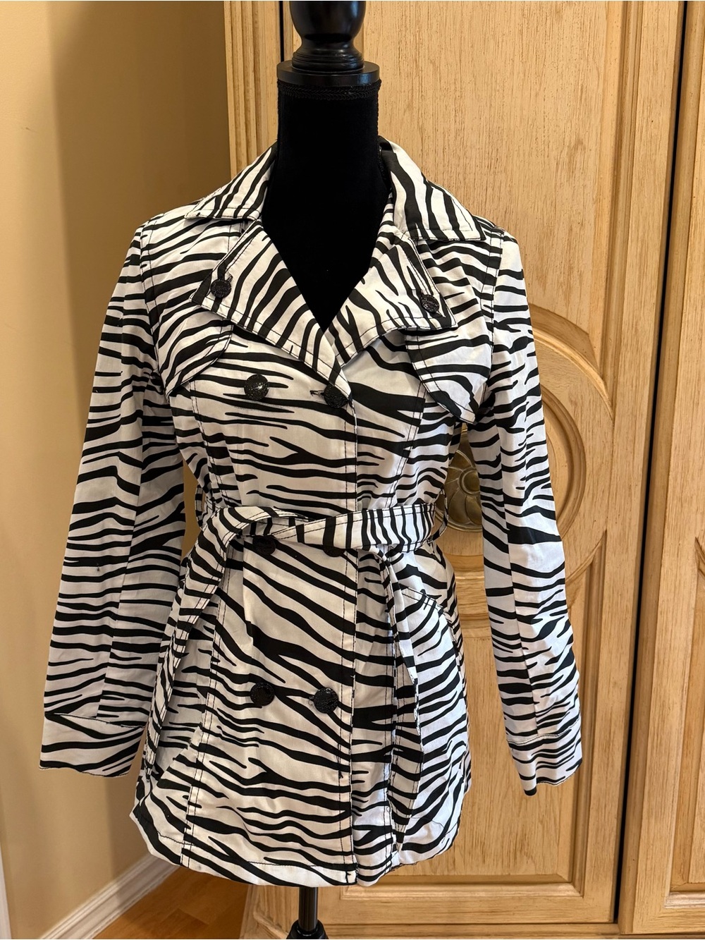 Vintage Y2K Joujou zebra-print double-breasted trench coat